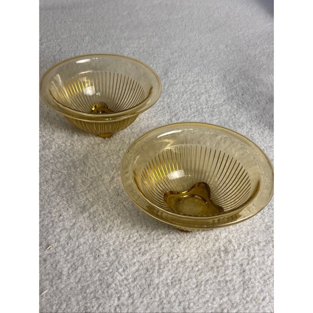 Vintage Federal Glass "Golden Glow" Amber Ribbed Bowls - Set of 2